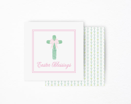 Pink Cross Easter Blessings Square Tag